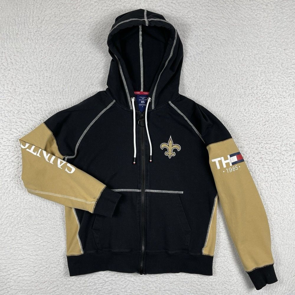 New Orleans Saints Sweatshirt Womens Small Black Gold Zip Up NFL Tommy Hilfiger